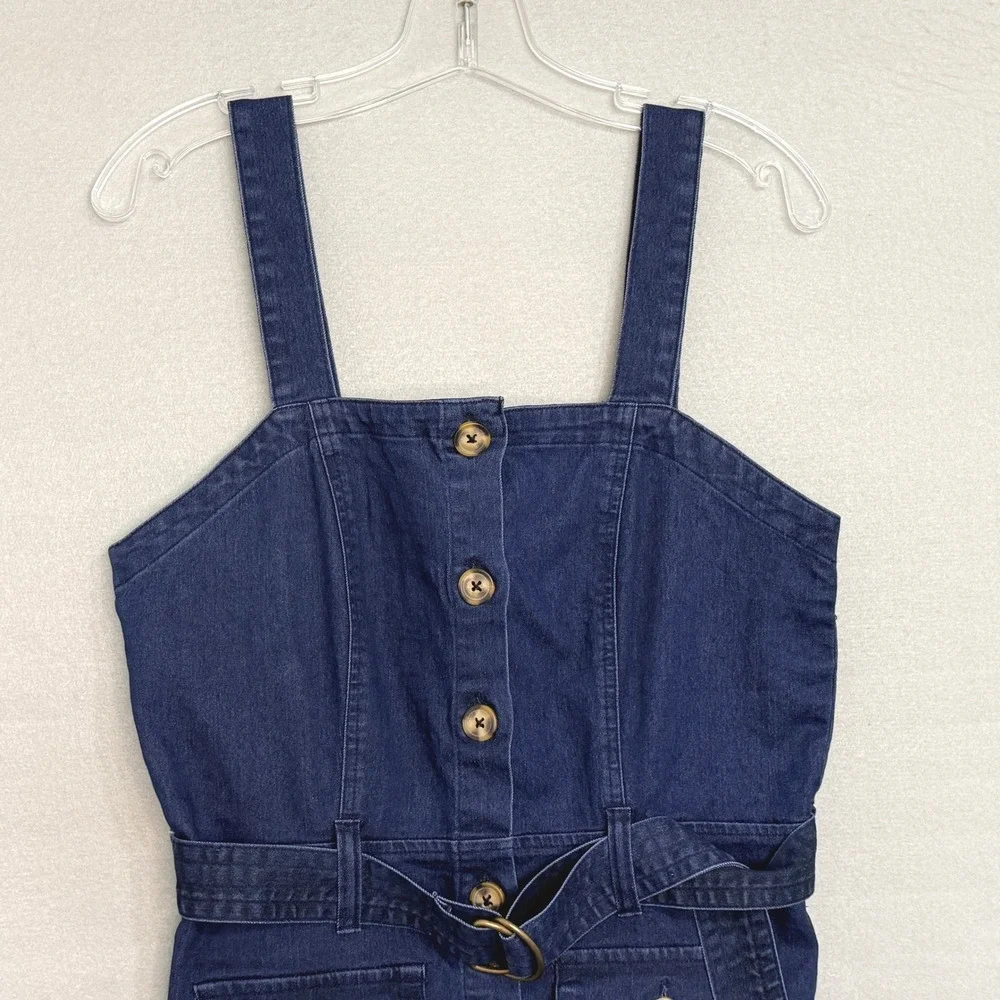 Derek‎ Heart Denim Button Mini Sundress Womens Size L Belted Y2K Coastal Cowgirl